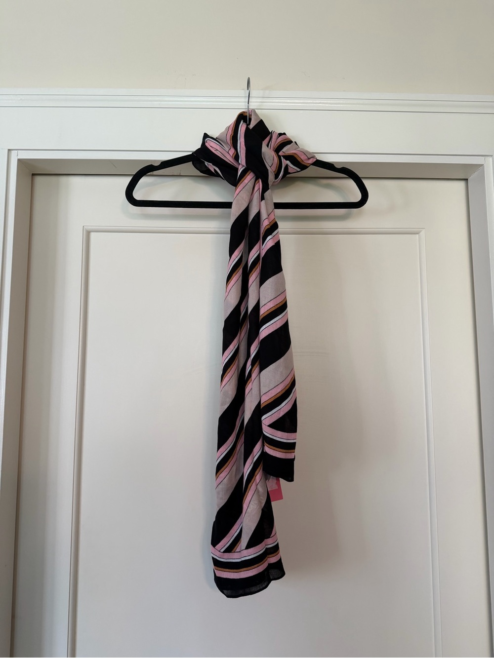 Kate Spade New York Black Pink Blush Diagonal Stripe Oversized Scarf Wrap - NWT - Picture 6 of 6